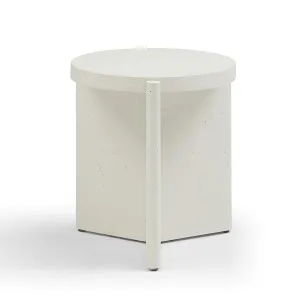 Delos Round 50cm Side Table Faux Stone White by Seek & Ramble, a Tables for sale on Style Sourcebook