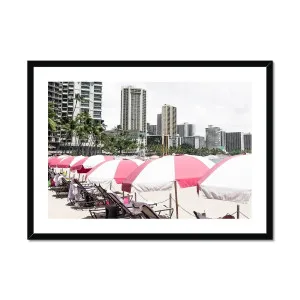 Pink Umbrellas Waikiki Beach Framed Print by Seek & Ramble, a Prints for sale on Style Sourcebook