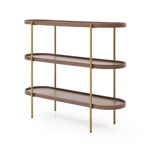 Cleo 3 Tier Shelf 120cm x 80cm Bookcase/Console Walnut & Gold Frame by null, a Bookshelves for sale on Style Sourcebook
