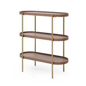 Cleo 3 Tier Shelf 90cm x 80cm Bookcase/Console Walnut Gold Frame by null, a Bookshelves for sale on Style Sourcebook