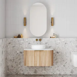 V-Groove Curved Wall Hung Vanity - Single Natural Oak by null, a Vanity Mirrors for sale on Style Sourcebook