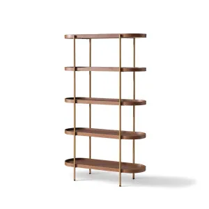 Cleo 5 Tier Shelf 165cm x 100cm Bookcase Walnut & Gold Frame by Seek & Ramble, a Bookshelves for sale on Style Sourcebook