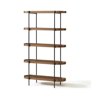 Cleo 5 Tier Shelf 165cm x 100cm Bookcase Walnut & Black Frame by Seek & Ramble, a Bookshelves for sale on Style Sourcebook