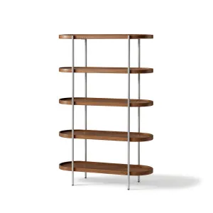 Cleo 5 Tier Shelf 165cm x 100cm Bookcase Walnut & Brushed Steel Frame by Seek & Ramble, a Bookshelves for sale on Style Sourcebook