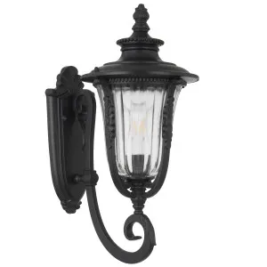 Telbix Ramiro Large Classic Lantern-Style Outdoor Wall Light with Textured Glass Black by Telbix, a Wall Lighting for sale on Style Sourcebook