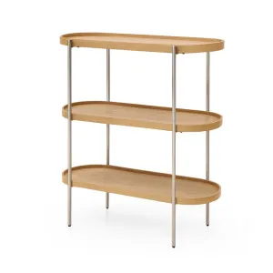 Cleo 3 Tier Shelf 90cm x 80cm Bookcase/Console Natural Ash & Brushed Steel by Seek & Ramble, a Bookshelves for sale on Style Sourcebook