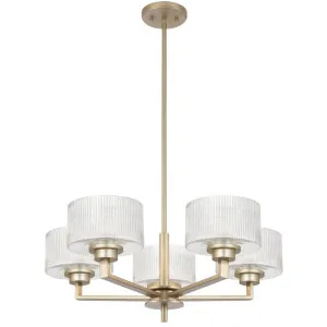 Telbix Moreno II 5 Light Modern Drum Pendant with Ribbed Glass Shade Antique Silver by Telbix, a Pendant Lighting for sale on Style Sourcebook