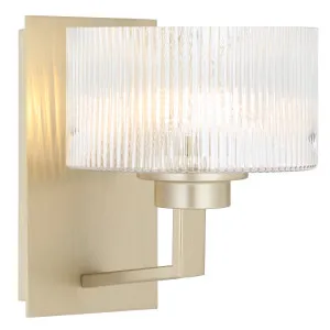 Telbix Moreno II Modern Drum Wall Light with Ribbed Glass Shade Antique Silver by Telbix, a Wall Lighting for sale on Style Sourcebook
