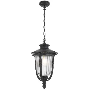 Telbix Ramiro Large Outdoor Lantern Pendant with Textured Glass and Multiple Suspension Black by Telbix, a Pendant Lighting for sale on Style Sourcebook