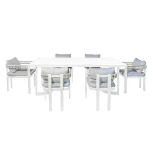 Tavari 208cm 6-Seater Curved Outdoor Dining Set in Light Grey by Luxo Outdoors, a Tables for sale on Style Sourcebook