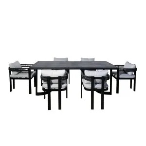 Tavari 208cm 6-Seater Curved Outdoor Dining Set in Black by Luxo Outdoors, a Tables for sale on Style Sourcebook