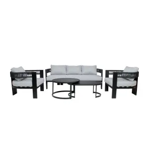 Sorrelle 5-Seater Curved Outdoor Sofa Set in Black by Luxo Outdoors, a Tables for sale on Style Sourcebook