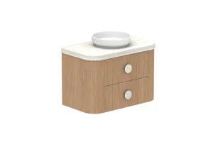 Thea 900 Wall Hung Centre Bowl, Wall Hung, Boston Oak, 60mm Curved Royale Benchtop Upgrade by ADP, a Vanities for sale on Style Sourcebook