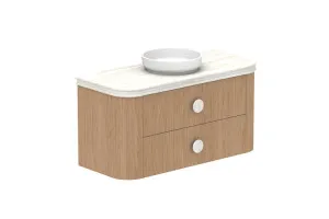 Thea 1200 Wall Hung Centre Bowl, Wall Hung, Boston Oak, 60mm Curved Royale Benchtop Upgrade by ADP, a Vanities for sale on Style Sourcebook