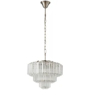 Calista 3 Tier Cascading Glass Pendant with Brushed Nickel Accents Medium by Lighting Inspirations, a Chandeliers for sale on Style Sourcebook