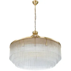 Evangeline 3 Tier Cascading Glass Pendant with Satin Brass Accents Large by Lighting Inspirations, a Chandeliers for sale on Style Sourcebook