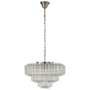 Calista 3 Tier Cascading Glass Pendant with Brushed Nickel Accents Large by Lighting Inspirations, a Chandeliers for sale on Style Sourcebook