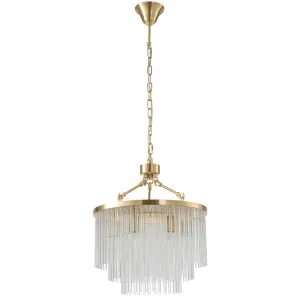 Evangeline 3 Tier Cascading Glass Pendant with Satin Brass Accents Small by Lighting Inspirations, a Chandeliers for sale on Style Sourcebook