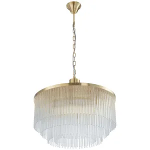 Evangeline 3 Tier Cascading Glass Pendant with Satin Brass Accents Medium by Lighting Inspirations, a Chandeliers for sale on Style Sourcebook