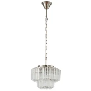 Calista 2 Tier Cascading Glass Pendant with Brushed Nickel Accents Small by Lighting Inspirations, a Chandeliers for sale on Style Sourcebook