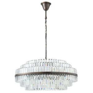 Evelyn Multi Tier Cascading Crystal Pendant with Antique Brass Accents Large by Lighting Inspirations, a Chandeliers for sale on Style Sourcebook