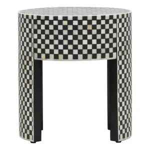 Checker Side Table 50cm in Resin Black / Bone Inlay by OZ Design, a Side Table for sale on Style Sourcebook