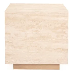 Leola Square Side Table 50cm in Italian Travertine / Sandblast Oak by OZ Design, a Side Table for sale on Style Sourcebook