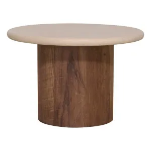 Osman Round Side Table 60cm in Concrete Render Mocha / Reclaimed Teak by OZ Design, a Side Table for sale on Style Sourcebook