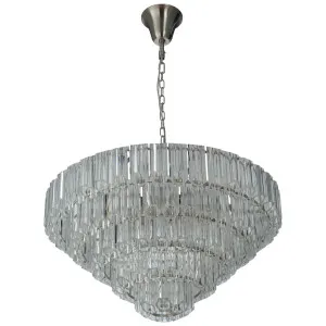 Calista 5 Tier Cascading Glass Pendant with Brushed Nickel Accents Extra Large by Lighting Inspirations, a Chandeliers for sale on Style Sourcebook