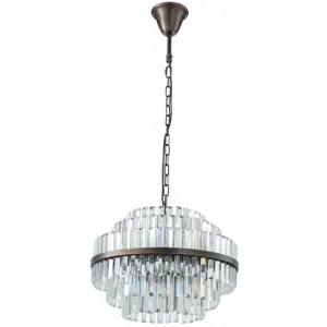Evelyn Multi Tier Cascading Crystal Pendant with Antique Brass Accents Medium by Lighting Inspirations, a Chandeliers for sale on Style Sourcebook