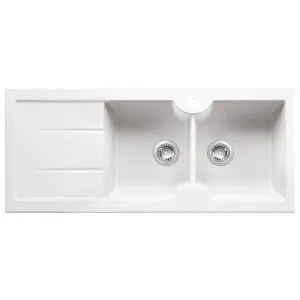Turner Hastings Cuisine 116 x 50 Inset or Undermount Double Bowl Left Hand Drainer Sink with Tap Hole - Gloss White CUD116FS-LHD by Turner Hastings, a Kitchen Sinks for sale on Style Sourcebook