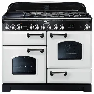 Falcon 110cm Classic Deluxe Freestanding Dual Fuel Oven/Stove White and Chrome CDL110DFWH-CH by Falcon, a Cooktops for sale on Style Sourcebook