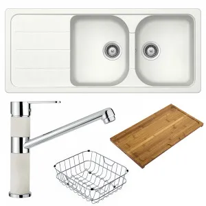 Abey Schock Formhaus Double Sink & Armando Vicario Mixer Tap - Alpina with Accessories FD200LWT by Abey, a Kitchen Sinks for sale on Style Sourcebook
