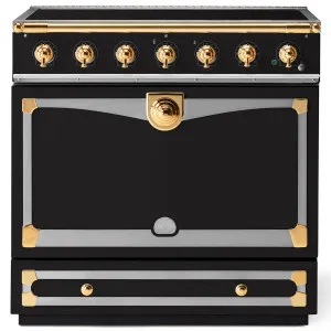 La Cornue Albertine 90cm Induction Freestanding Oven Matte Black with Polished Brass ALB90EIMB-BN by La Cornue, a Cooktops for sale on Style Sourcebook