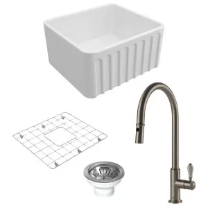 Turner Hastings Novi 50 Butler Sink Pack with Brushed Nickel Ludlow Pull Out Mixer Tap and Accessories PKG035 by Turner Hastings, a Kitchen Sinks for sale on Style Sourcebook