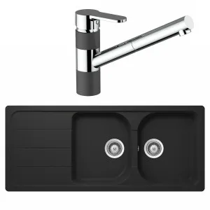 Abey Schock Double Sink with Armando Vicario Pull Out Tap Onyx FD200BT2 by Abey, a Kitchen Sinks for sale on Style Sourcebook
