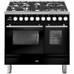 ILVE Professional Plus Series 90cm Dual Fuel Five Burner Double Oven with Milano Knobs PD09PDWE3BK by Ilve, a Cooktops for sale on Style Sourcebook