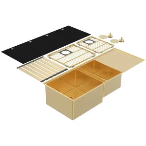 Abey Boutique Lugano Double Bowl Sink & Drainer Left - Eureka Gold STQ450DLG by Abey, a Kitchen Sinks for sale on Style Sourcebook