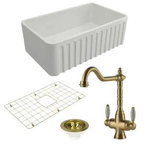 Turner Hastings Novi 75 Butler Sink Pack with Brushed Brass Providence Double Mixer Tap and Accessories PKG022 by Turner Hastings, a Kitchen Sinks for sale on Style Sourcebook