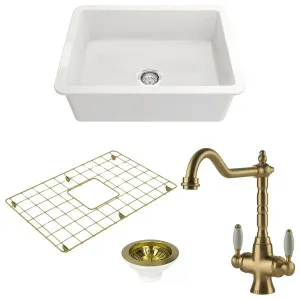 Turner Hastings Cuisine 68 Sink Pack with Brushed Brass Providence Double Mixer Tap and Accessories PKG040 by Turner Hastings, a Kitchen Sinks for sale on Style Sourcebook