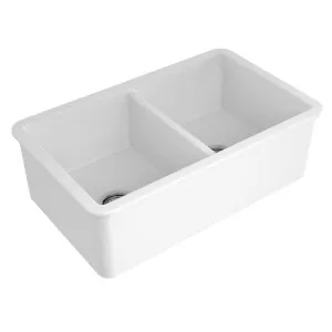Turner Hastings Cuisine 85x49 Inset / Undermount Fine Fireclay Double Bowl Sink - Matte White CUD853FS-MW by Turner Hastings, a Kitchen Sinks for sale on Style Sourcebook