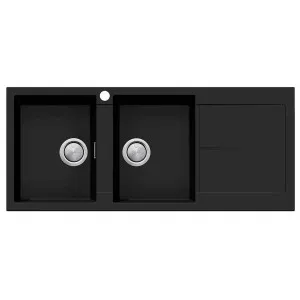Oliveri Santorini Double Bowl Topmount Sink with Right Hand Drainer Matte Black ST-MB1516-OF by Oliveri, a Kitchen Sinks for sale on Style Sourcebook