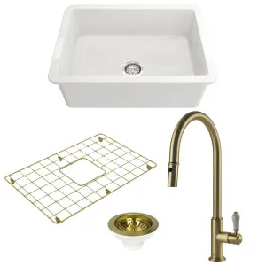 Turner Hastings Cuisine 68 Sink Pack with Brushed Brass Ludlow Pull Out Mixer Tap and Accessories PKG037 by Turner Hastings, a Kitchen Sinks for sale on Style Sourcebook