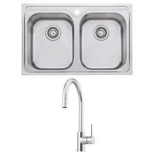 Oliveri Diaz Double Bowl Sink and Venice Chrome Pull Out Tap Pack VE520FCR-PDZ23TU by Oliveri, a Kitchen Sinks for sale on Style Sourcebook