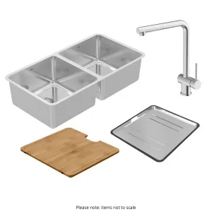 Abey Lago Double Bowl with Accessories and Pull Out Mixer Tap NL200T13 by Abey, a Kitchen Sinks for sale on Style Sourcebook
