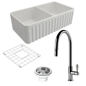 Turner Hastings Novi 85 Double Bowl Butler Sink Pack with Chrome Ludlow Pull Out Mixer Tap and Accessories PKG018 by Turner Hastings, a Kitchen Sinks for sale on Style Sourcebook