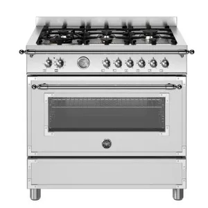 Bertazzoni Heritage Series 90cm 6-Burner Gas Cooktop with Electric Oven Stainless Steel HER96L1ENET HER96L1EXT by Bertazzoni, a Ovens for sale on Style Sourcebook