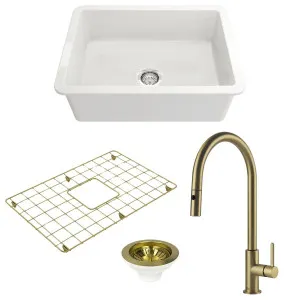 Turner Hastings Cuisine 68 Sink Pack with Brushed Brass Naples Pull Out Mixer Tap and Accessories PKG039 by Turner Hastings, a Kitchen Sinks for sale on Style Sourcebook