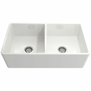 Turner Hastings Novi 85 X 46 Fine Fireclay Double Bowl Butler Sink Gloss White NO85FS by Turner Hastings, a Kitchen Sinks for sale on Style Sourcebook