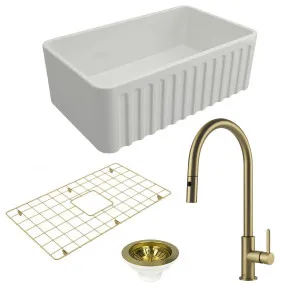 Turner Hastings Novi 75 Butler Sink Pack with Brushed Brass Naples Pull Out Mixer Tap and Accessories PKG021 by Turner Hastings, a Kitchen Sinks for sale on Style Sourcebook